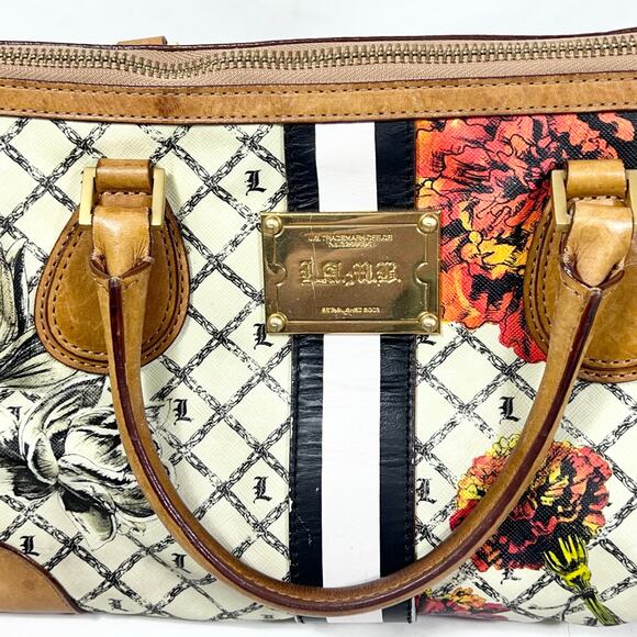 L.A.M.B. by Gwen Stefani Satchel Handbag Marigold Floral Print White Brown - Picture 9 of 16